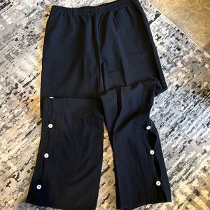 Soft Surroundings Black Gauze Pants Embellished Calf Side Opening & buttons.NWOT